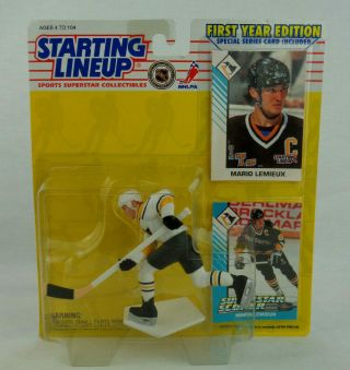 Starting Lineup Mario Lemieux 1993 First Year Edition Penguins W/ 2 Cards