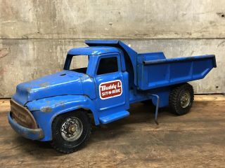 Vintage Blue Buddy L Sit N Ride Dump Truck Pressed Steel Toy Truck