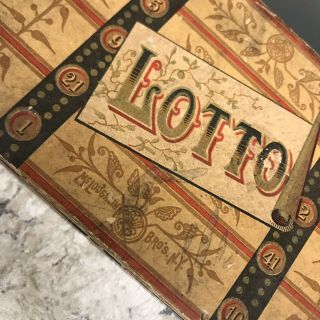Vintage Antique Lotto Game In Trunk Box McLoughlin Bros York 1900 ' s Wood 5