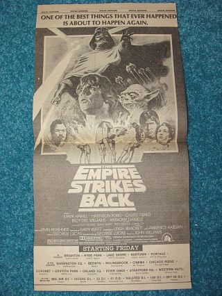 Vintage Star Wars The Empire Strikes Back " Newspaper Showtimes,  In Theaters 1981