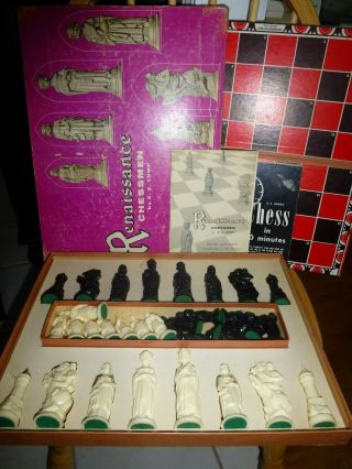 Vintage 1959 E.  S.  Lowe Renaissance Chessmen With Board Chess Set Complete