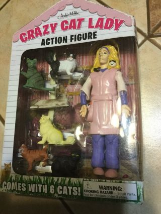 Archie Mcphee Crazy Cat Lady 5.  25 " Action Figure Set With 6 Cats Kittens - -