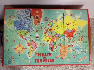 Vintage 1960 Pirate And Traveler Board Game Board Only Milton Bradley