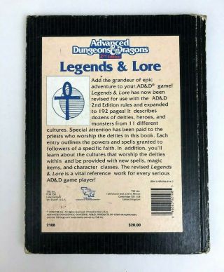 Advanced Dungeons & Dragons AD&D Legends & Lore 2nd Edition 2108 Hardcover 1990 2