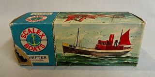 Look 1960`s Triang Scalex " Drifter " Clockwork Toy Fishing Boat In The Box