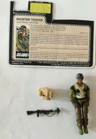 1985 Gi Joe Alpine Mountain Trooper,  File Card,  Backpack,  Launchline