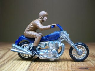 1971 Hot Wheels Rrrumblers " Road Hog " Blue Motorcycle W/brown Rider