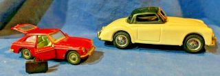 Corgi Toys Mgb Mg Gt Red Die Cast Car With Luggage Suitcase & Mg Mga Tin Car