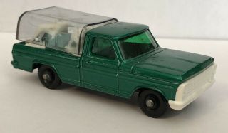 Matchbox Lesney 50 Kennel Truck England Green With 4 Dogs & Clear Bed Cover
