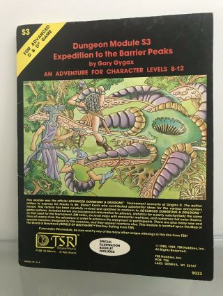 Advanced Dungeons & Dragons Ad&d Module S3 Expedition To The Barrier Peaks