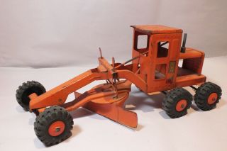 Vintage 1950s Marx Lumar Road Grader Leveler Tractor Orange Pressed Steel