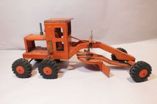 Vintage 1950s Marx Lumar Road Grader Leveler Tractor Orange Pressed Steel 3