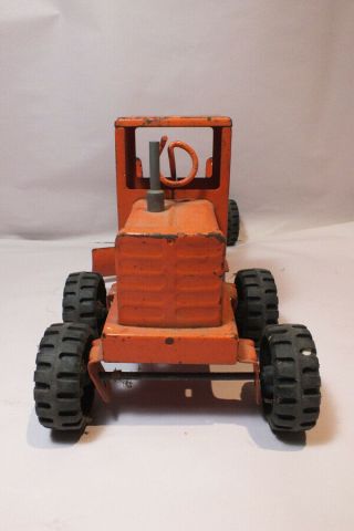 Vintage 1950s Marx Lumar Road Grader Leveler Tractor Orange Pressed Steel 4