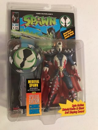 Medieval Spawn 1994 Todd Mcfarlane Action Figure With Comic Book