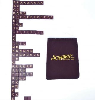 2001 Scrabble Deluxe Maroon Burgandy Wood Tile Letters & Bag Craft Crafting