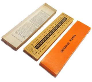 Vtg Wooden Cribbage Board With Box Pegs Field Mfg Mcm Traditional Game