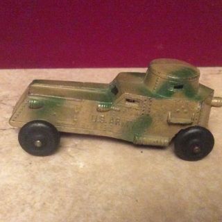 Vintage Metal Toy Military Tank Car With Rubber Wheels 4 "