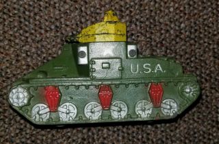 Vintage Rubber U.  S.  A.  Green Tank The Sun Rubber Co 1950 ' s Toy read 3