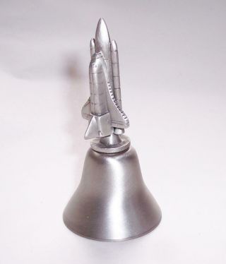 Vintage 1980s PEWTER Metal MODEL SPACE SHUTTLE Hand BELL Kennedy Space centre 2