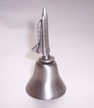Vintage 1980s PEWTER Metal MODEL SPACE SHUTTLE Hand BELL Kennedy Space centre 3