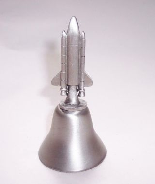 Vintage 1980s PEWTER Metal MODEL SPACE SHUTTLE Hand BELL Kennedy Space centre 4