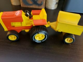 Vintage Tonka Pressed Steel Garden Lawn Tractor & Trailer Orange And Yellow