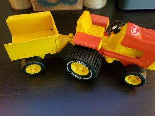 Vintage Tonka Pressed Steel Garden Lawn Tractor & Trailer Orange And Yellow 3