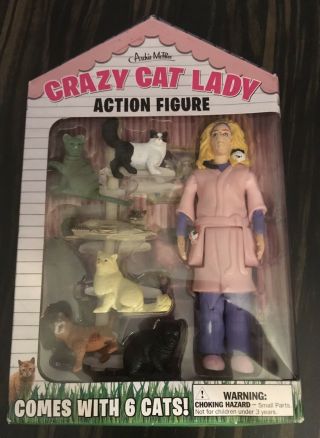 Archie Mcphee Crazy Cat Lady 5.  25 " Action Figure Set With 6 Cats Kittens - -
