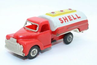 Plastic And Tin - Friction Toy Shell Oil Tanker Truck - Japan -