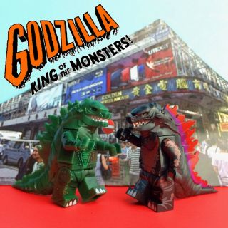 Green & Black Godzilla Brick Block Mini Figure Set Of 2