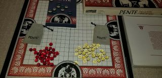 Vintage Pente Skill Board Game 1984 Parker Brother Complete Red Yellow Stones