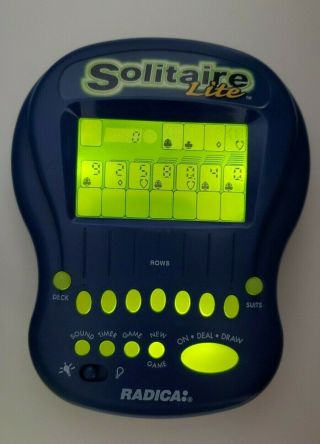 Radica Solitaire Lite Lighted Handheld Game Blue 1997 Klondike Vegas