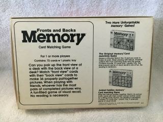 Vintage 1980 MEMORY FRONTS AND BACKS Card Matching Board Game Ships for 4