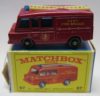 Vintage Lesney Matchbox Land Rover Fire Truck 57 With Box