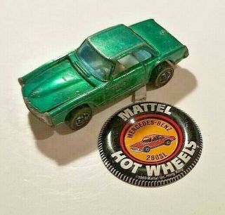 1969 Mattel Hot Wheels Mercedes 280sl (red Line) Green (hk) W/pin Rare