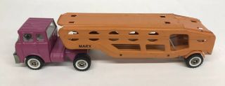 Vintage Marx Press Steel Auto Transporter Car Carrier Toy Truck - Pink Cab Rare