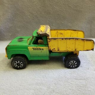Vintage 1970s Tonka Dump Truck | Green & Yellow Diecast Metal | Toy Model 13190