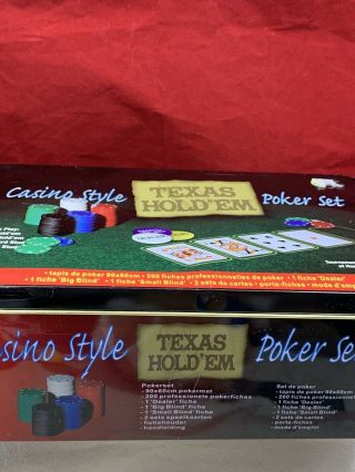 Texas Holdem Casino Style Poker Set Card Game Gamble In Tin Chips 90x60 Mat