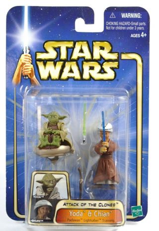 Star Wars Attack Of The Clones Yoda & Chian Figure Moc 2002 Hasbro
