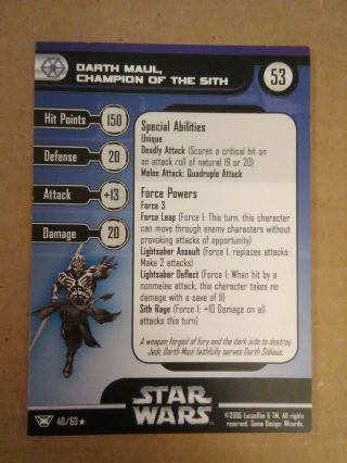 Star Wars Miniatures Champions Of The Force Darth Maul,  Champion Of The Sith 40