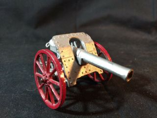 Old Vtg Antique Collectible Cast Metal Military Toy Cannon With Red Wheels 5