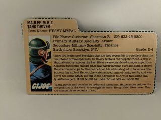 G.  I.  Joe 1985 Heavy Metal V.  1 - File Card