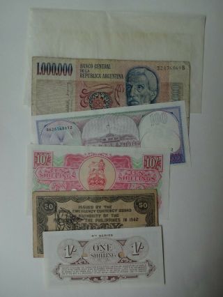 5 Foreign Bills 1 Million Pesos 10 Shillings 50 Centavos 1 Shilling 4 Series