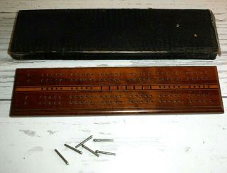Vintage Wooden Cribbage Board With Metal Pegs