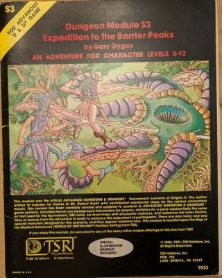 Vintage Tsr Dungeons And Dragons Module S3: Expedition To The Barrier Peaks.