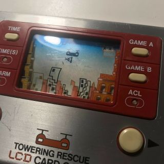 Vintage Gakken Towering Rescue Electronic Handheld LCD card Game & Watch 1981 4