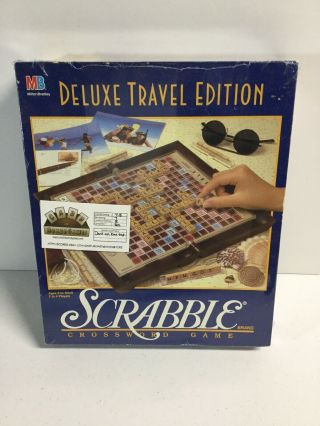 1990 Deluxe Travel Edition Scrabble Board Game Complete Mini Wood Letters