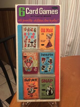 6 Vintage 1967 Whitman Card Games W Box Old Maid,  Crazy 8,  Slap Jack,