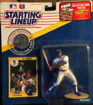 1991 Bo Jackson Kc Royals Starting Lineup Baseball Figure,  Batting W/ Coin