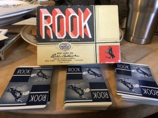 1940 - 50s Vintage Rook Card Game In Red Black And Yellow Box